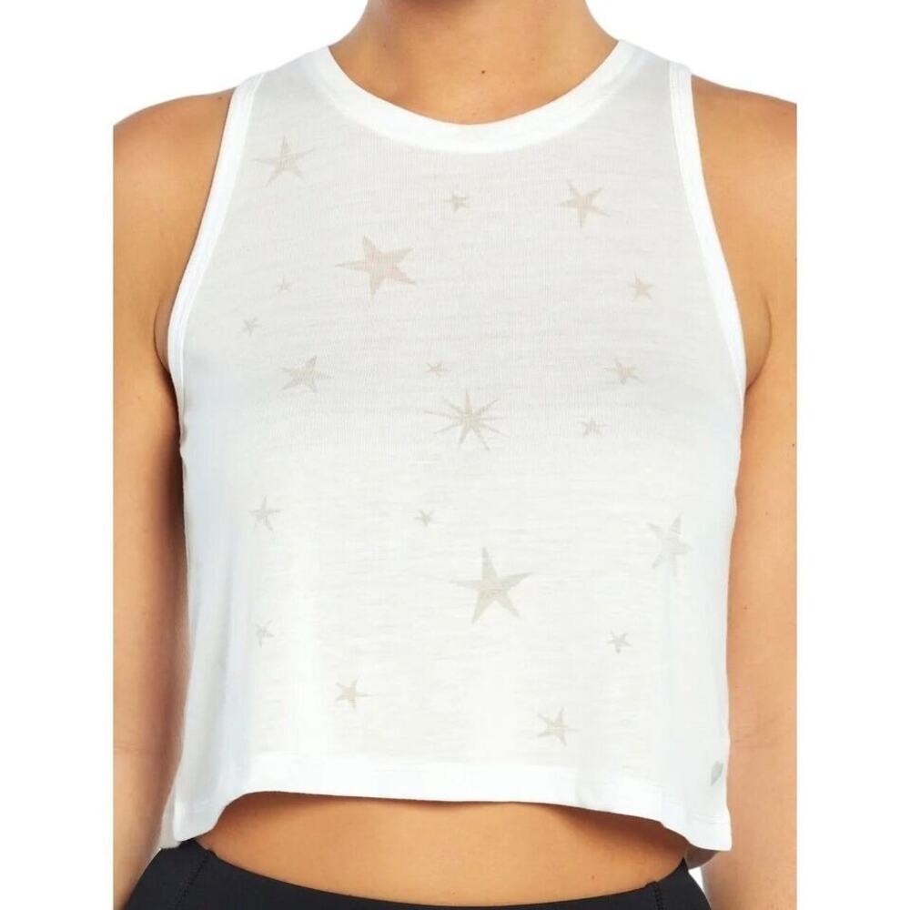 Wildfox Core Tank White‎ Star Mix Burnout Sleeveless Cropped Size Medium M EUC